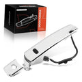 Front left exterior door handle, silver ABS with chrome accents and key lock hole
