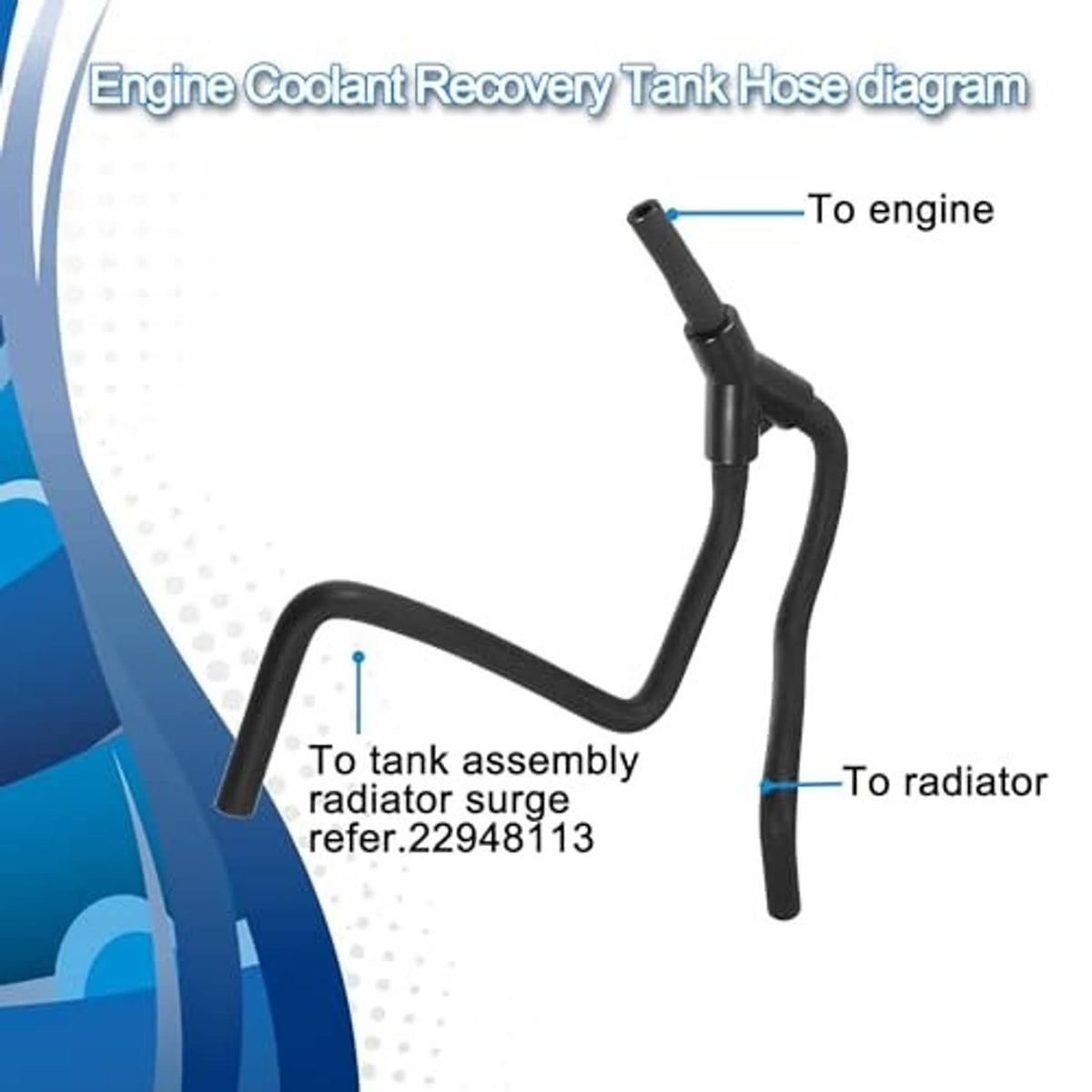 Engine coolant recovery tank hose diagram showing two curved connection ends