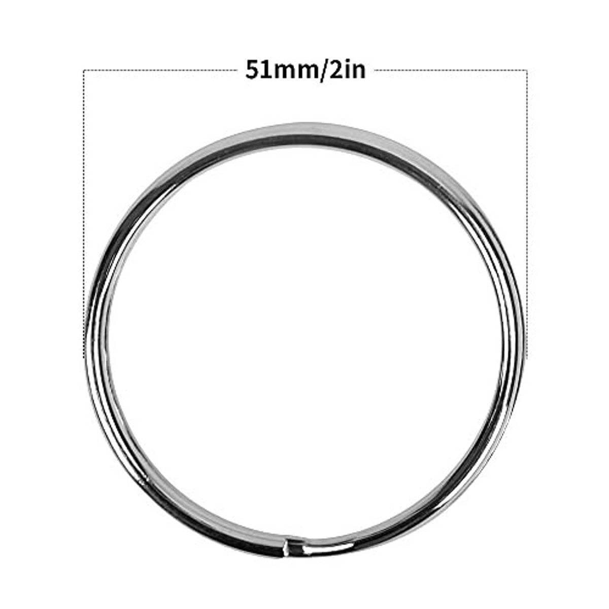 2-inch (51mm) split key ring, silver steel, round metal ring