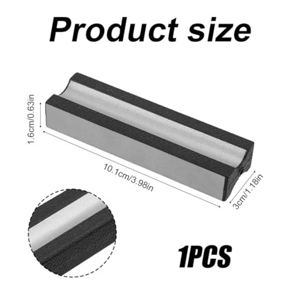 Pool cue tip shaper tool size diagram, black textured housing with silver grinding insert