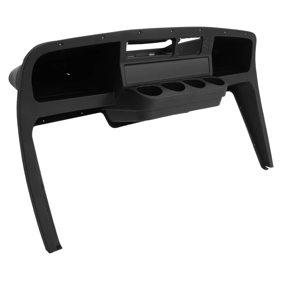 Instrument panel cover with large side storage areas and three cup holders on front