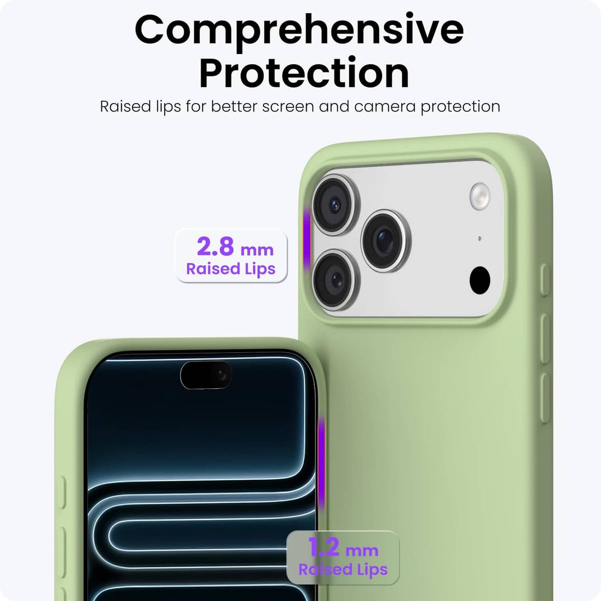 Matcha green iPhone case with raised lips for camera and screen protection