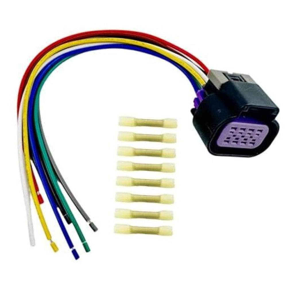 Throttle body wiring harness pigtail with multi-color leads and purple connector plug