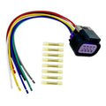Throttle body wiring harness pigtail with multi-color leads and purple connector plug