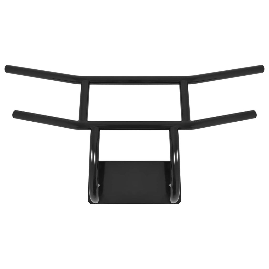 Black front bumper brush guard frame with two horizontal bars and central bracket