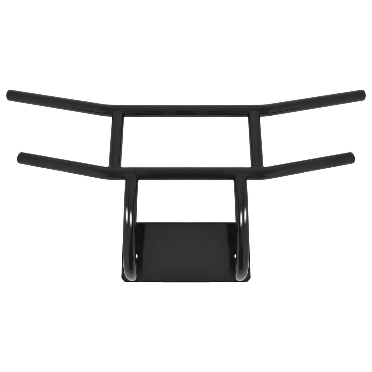 Black front bumper brush guard frame with two horizontal bars and central bracket