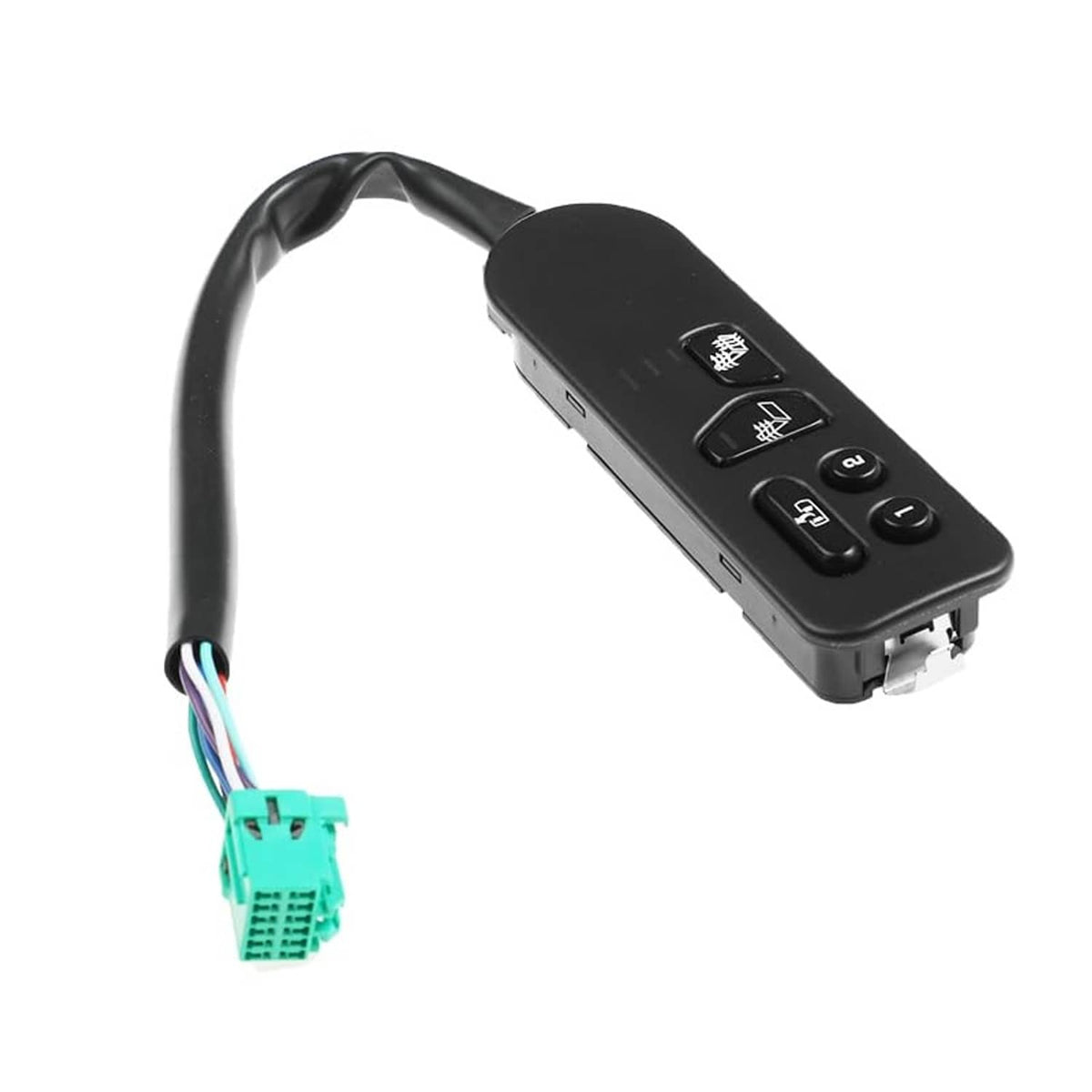 Black seat heater switch panel with side button controls and wiring connector