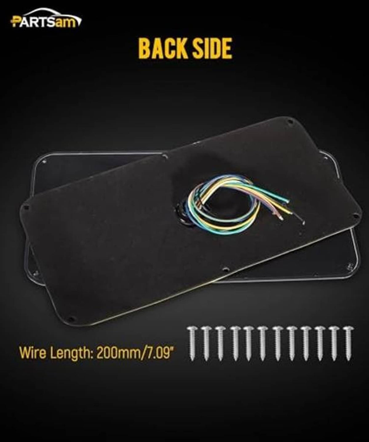 LED trailer tail light back plate with wire harness, connectors, and mounting holes