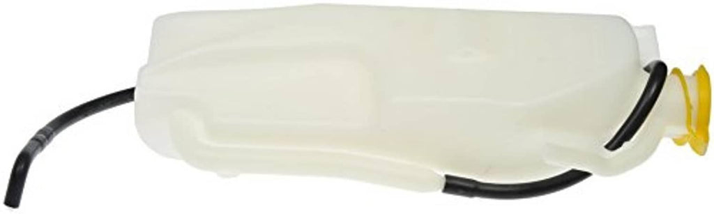 White coolant reservoir with cap and black outlet hose, non-pressurized design