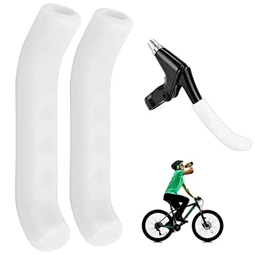 White silicone brake lever grips set for attaching to bicycle brake levers