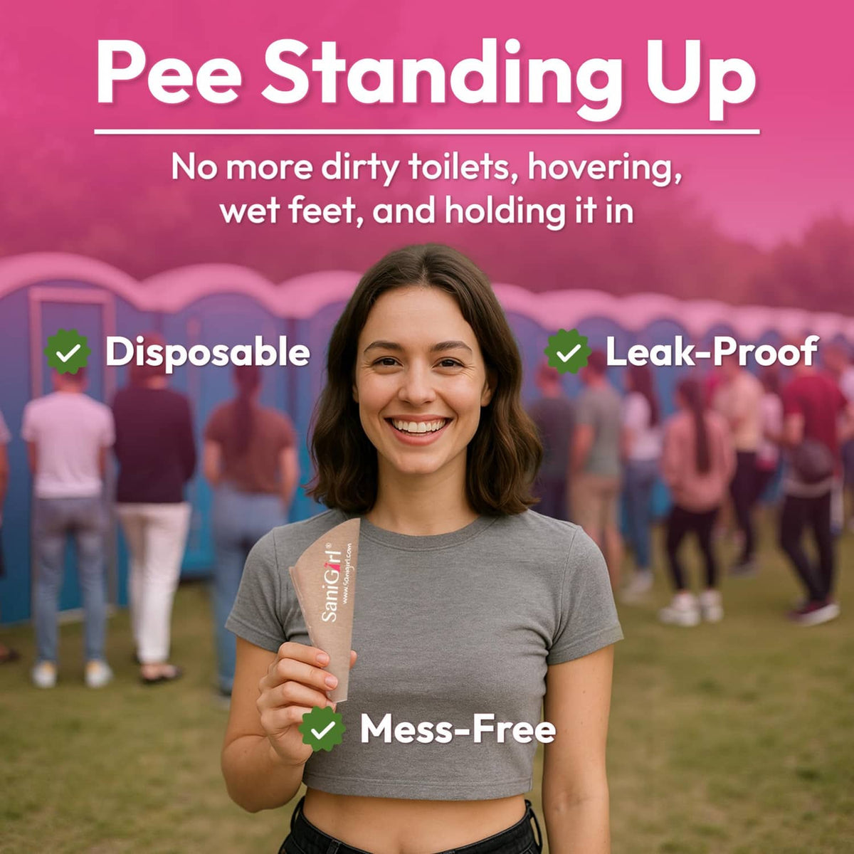 Disposable urine funnel in hand, designed for no-hassle standing up outdoors use.