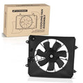 Right A/C condenser cooling fan assembly with black shroud and multi-blade fan