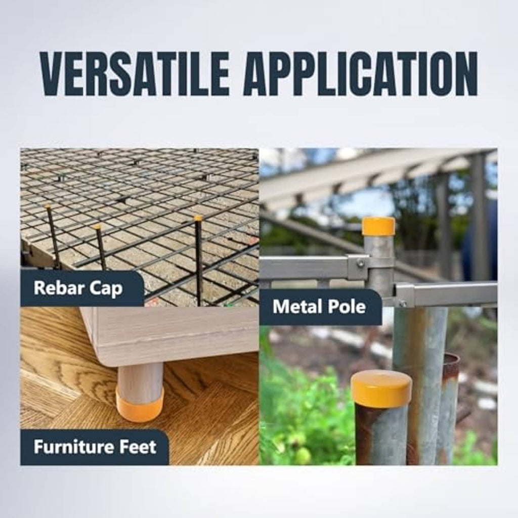 Yellow dust collection end caps used on metal poles and furniture feet