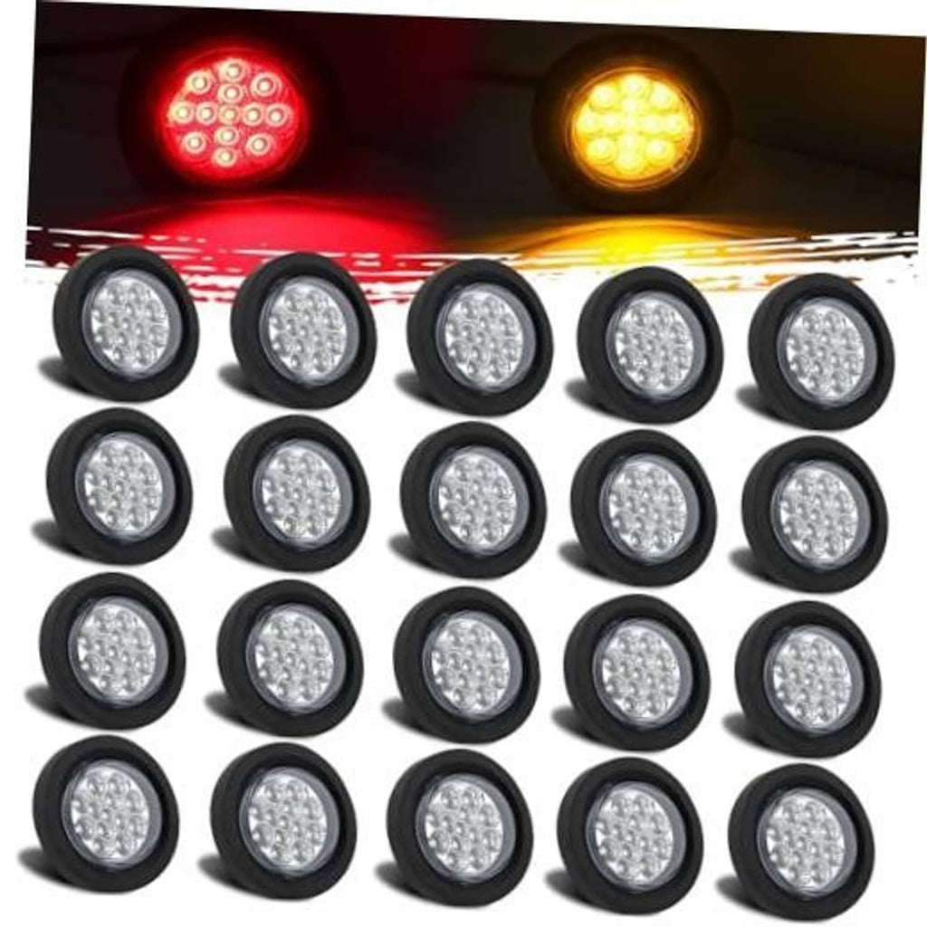 Round LED side marker lights with clear reflector, black housing; multiple units shown
