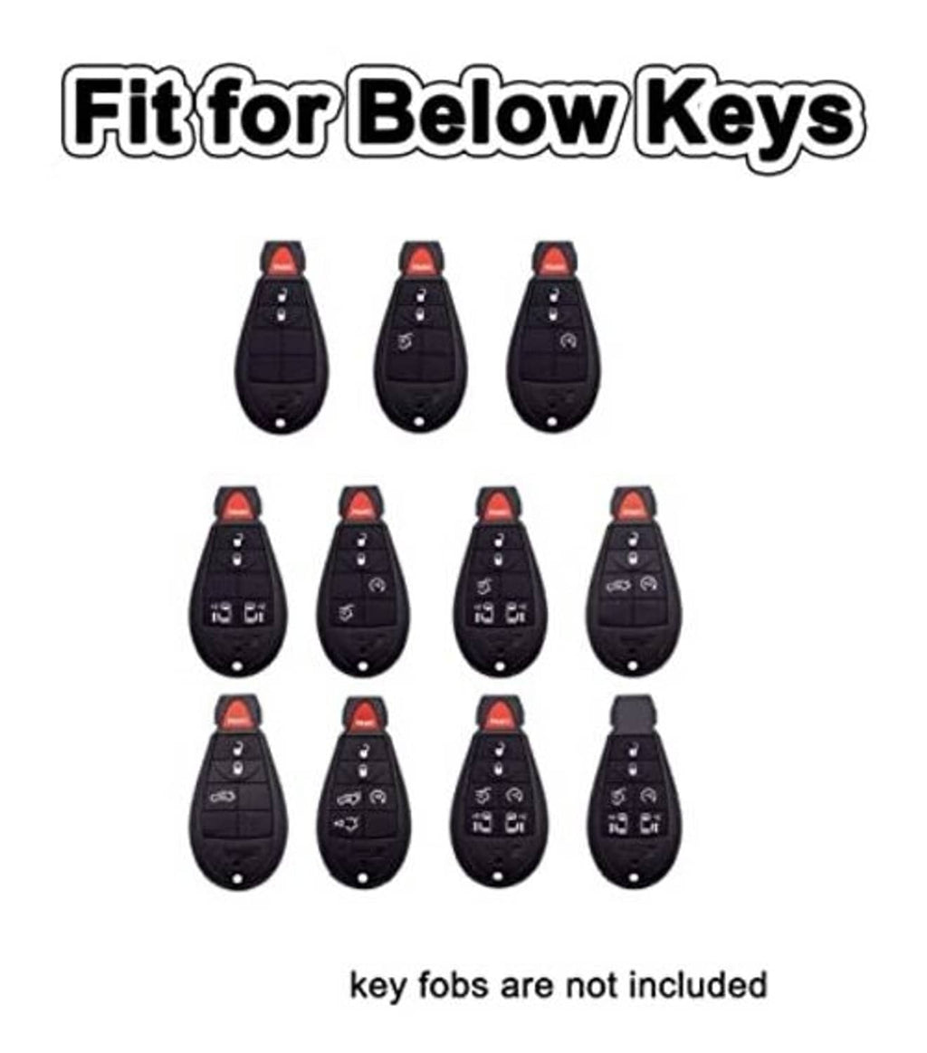 Assorted smart remote key fob cover cases in black with red tops, varied views