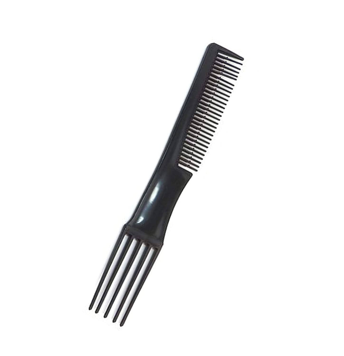Black long-handle styling comb with fine teeth