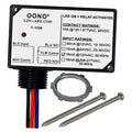 Power relay module with black enclosure, ratings label, red/blue leads, and mounting screws.