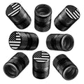Set of 8 black tire valve stem caps with American flag tops, textured grip