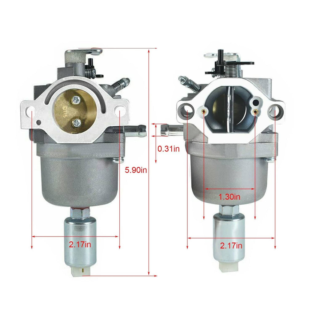 Carburetor replacement with front and side views plus measurement diagram