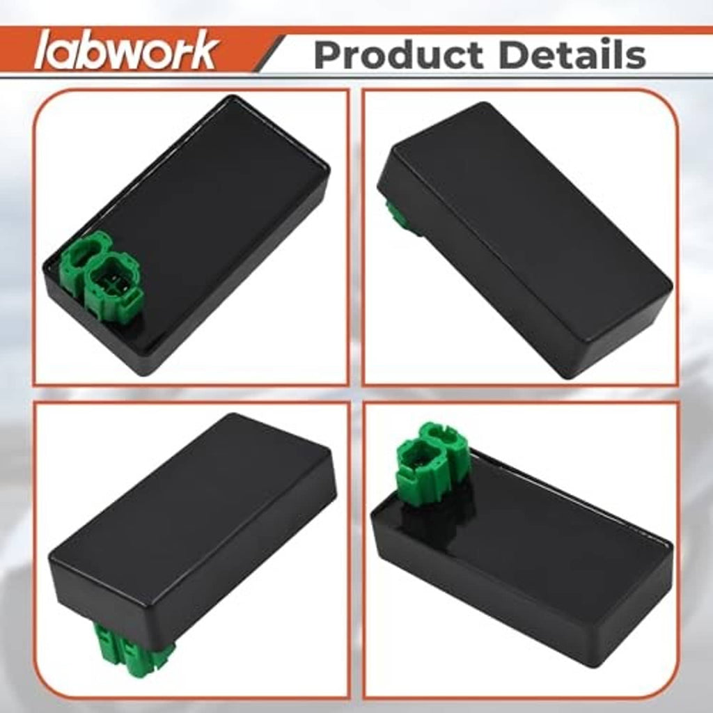 Black CDI module box with green connector, four-view product detail collage.
