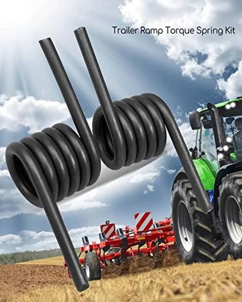 Large black torsion springs with multiple mounting rods, trailer ramp torque spring
