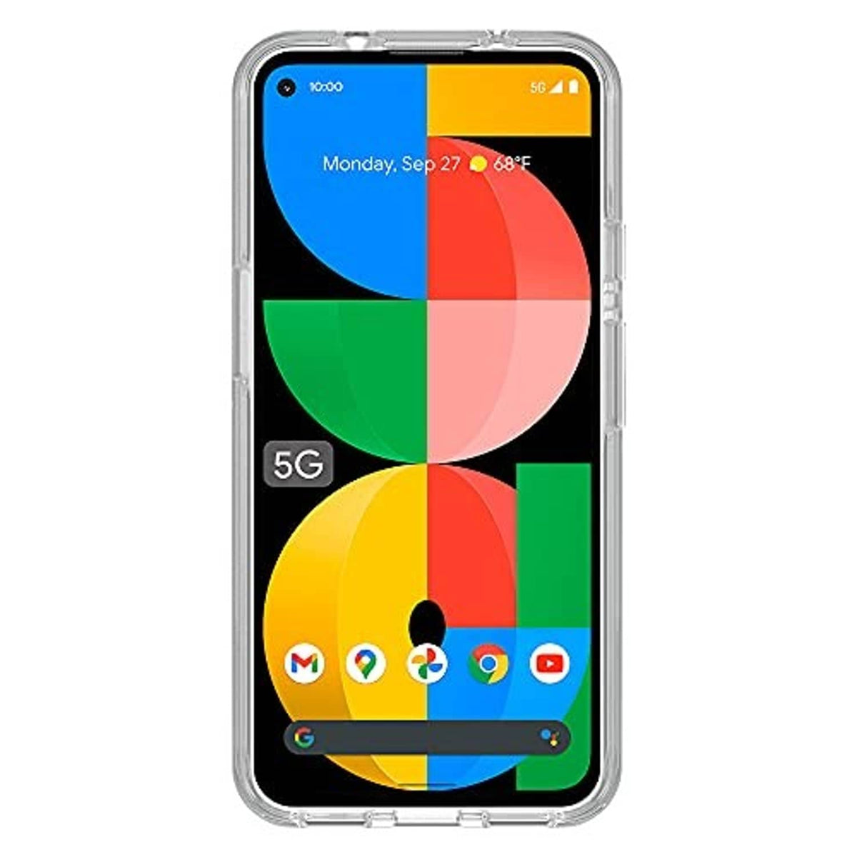 Clear Pixel 5a case with raised edges, front screen visible, cutouts