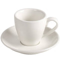 White porcelain espresso cup with matching saucer and side handle