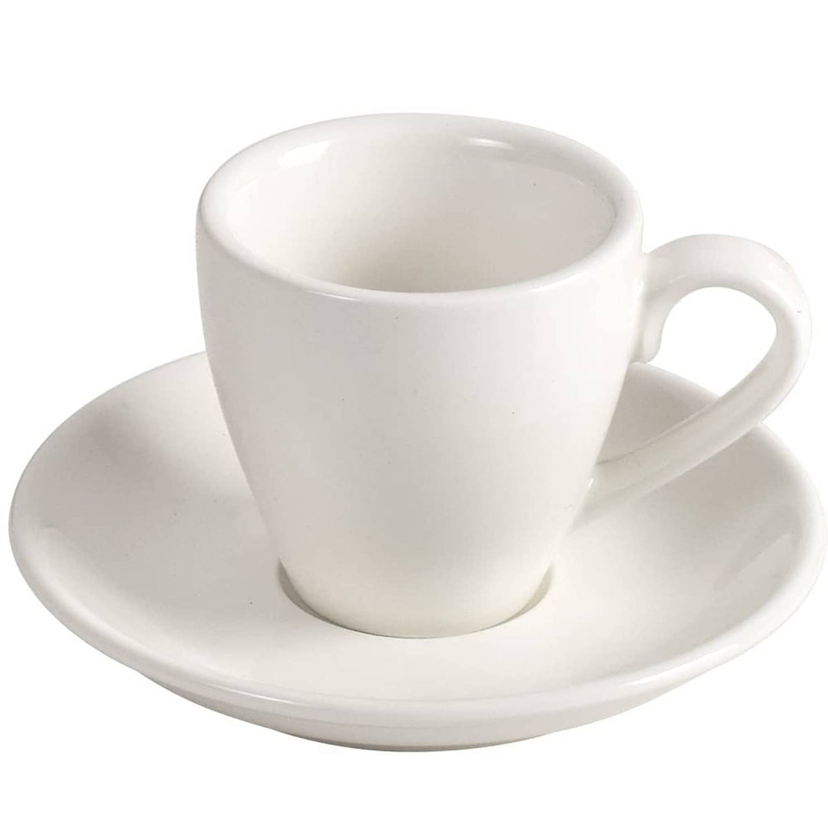 White porcelain espresso cup with matching saucer and side handle