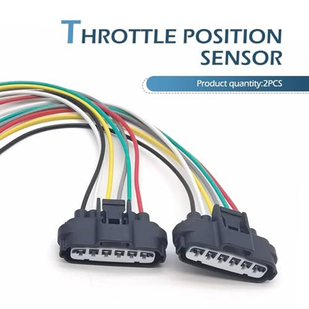 Two throttle position sensor pigtail connectors with multicolor lead wires, 6-pin style
