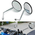 Round chrome motorcycle rearview mirror pair with black-rim lenses and mounting stems