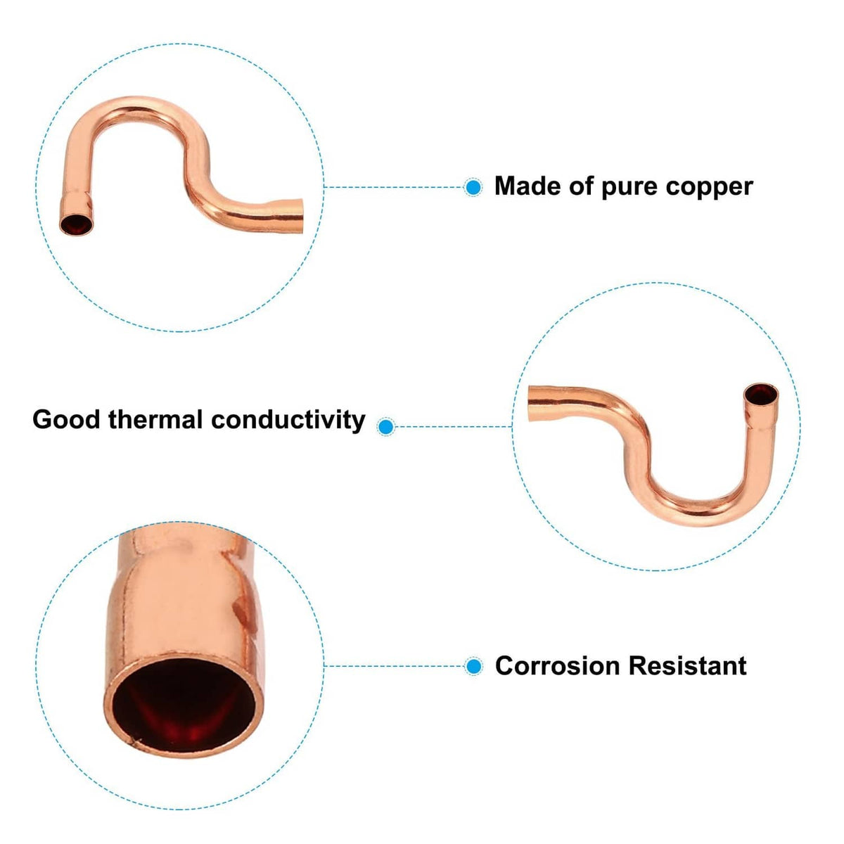 Pure copper P-trap pipe fitting with sweat ends