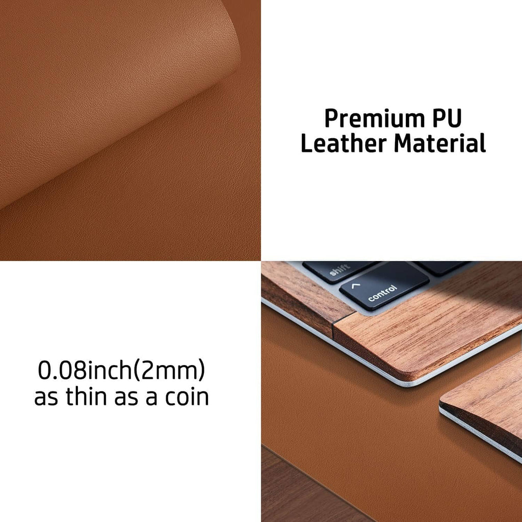 Brown PU leather desk pad material, thin 0.08 in (2 mm) profile