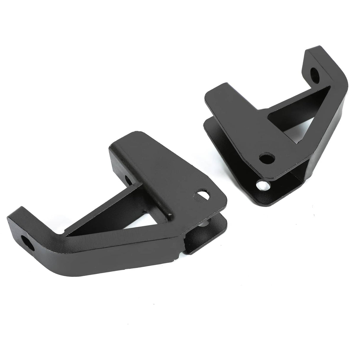 Black steel axle lift fork brackets with circular mounting holes