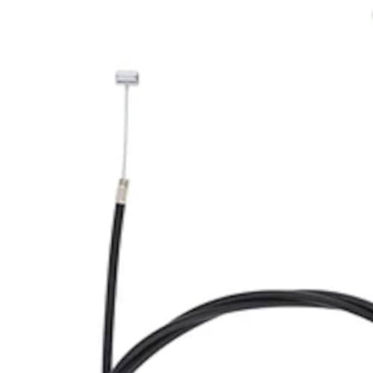 Black hood release cable end with white-tipped metal bracket and small connector section.
