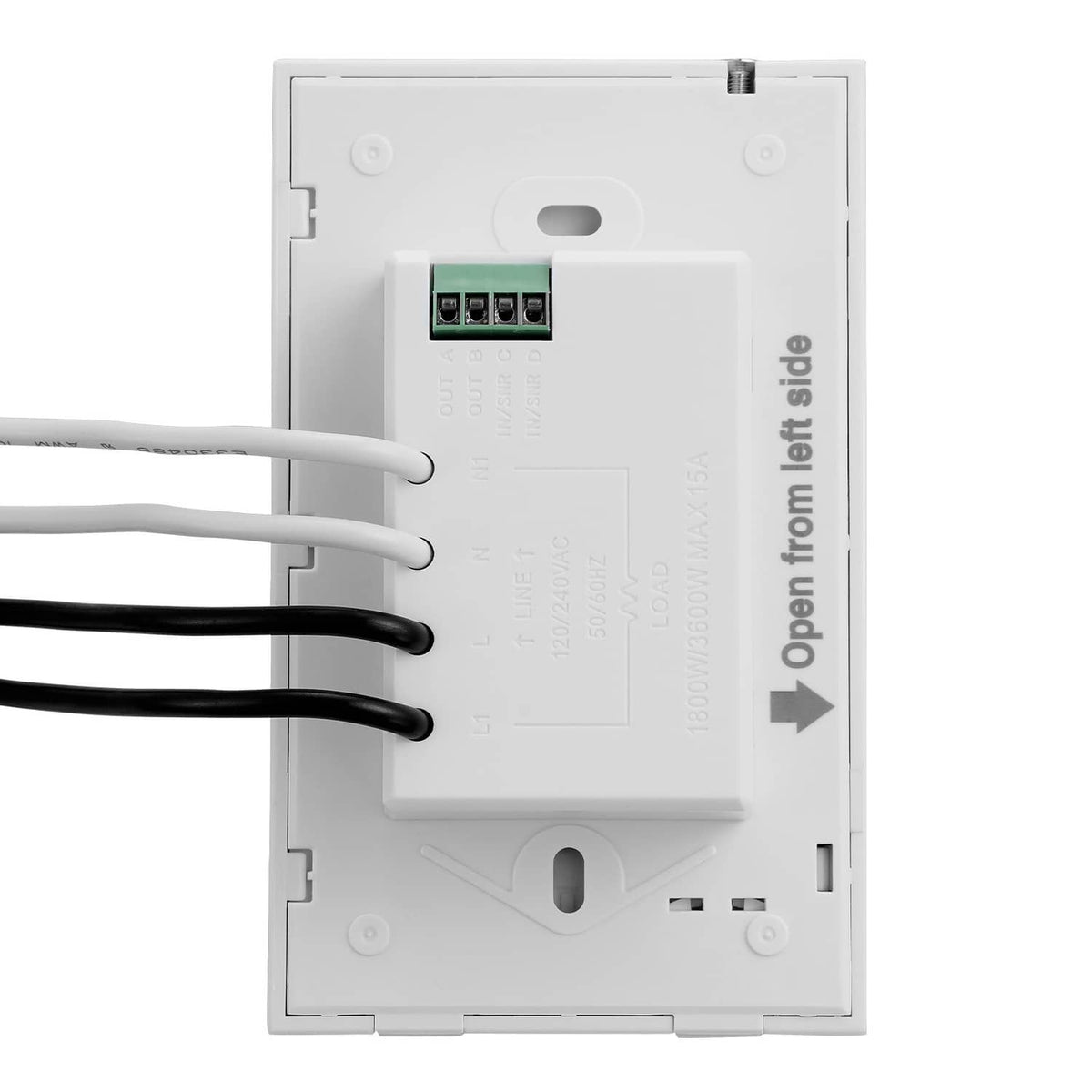 Open back panel with terminal block and wiring connectors