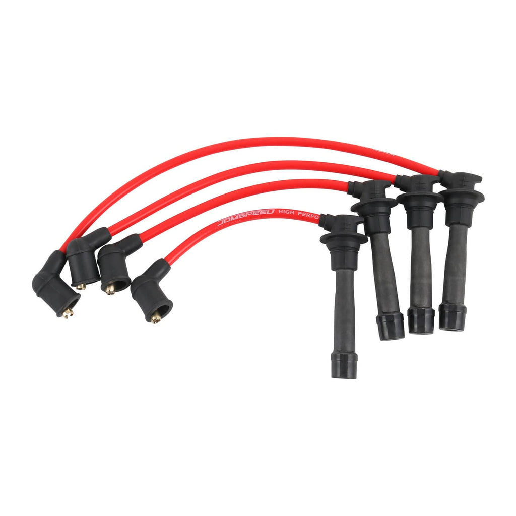 Ignition spark plug wire set with red cables and black boots, 4-piece