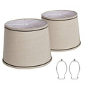 Beige fabric drum lamp shade set with black trim, two medium sizes