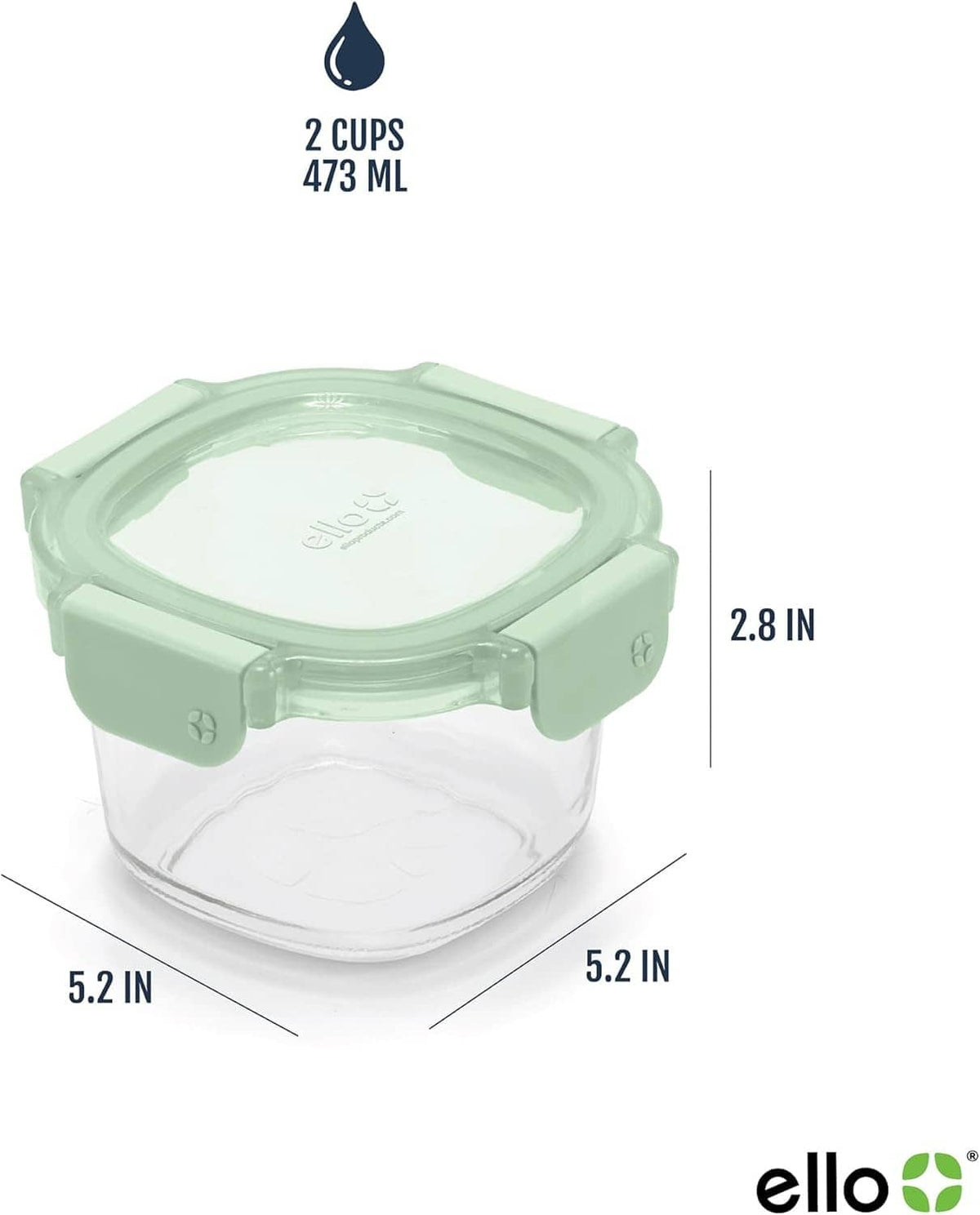2-cup glass meal prep container with mint green lid and size markings