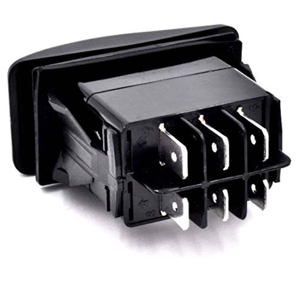 Black 48-volt golf cart switch showing top cover and spade terminals