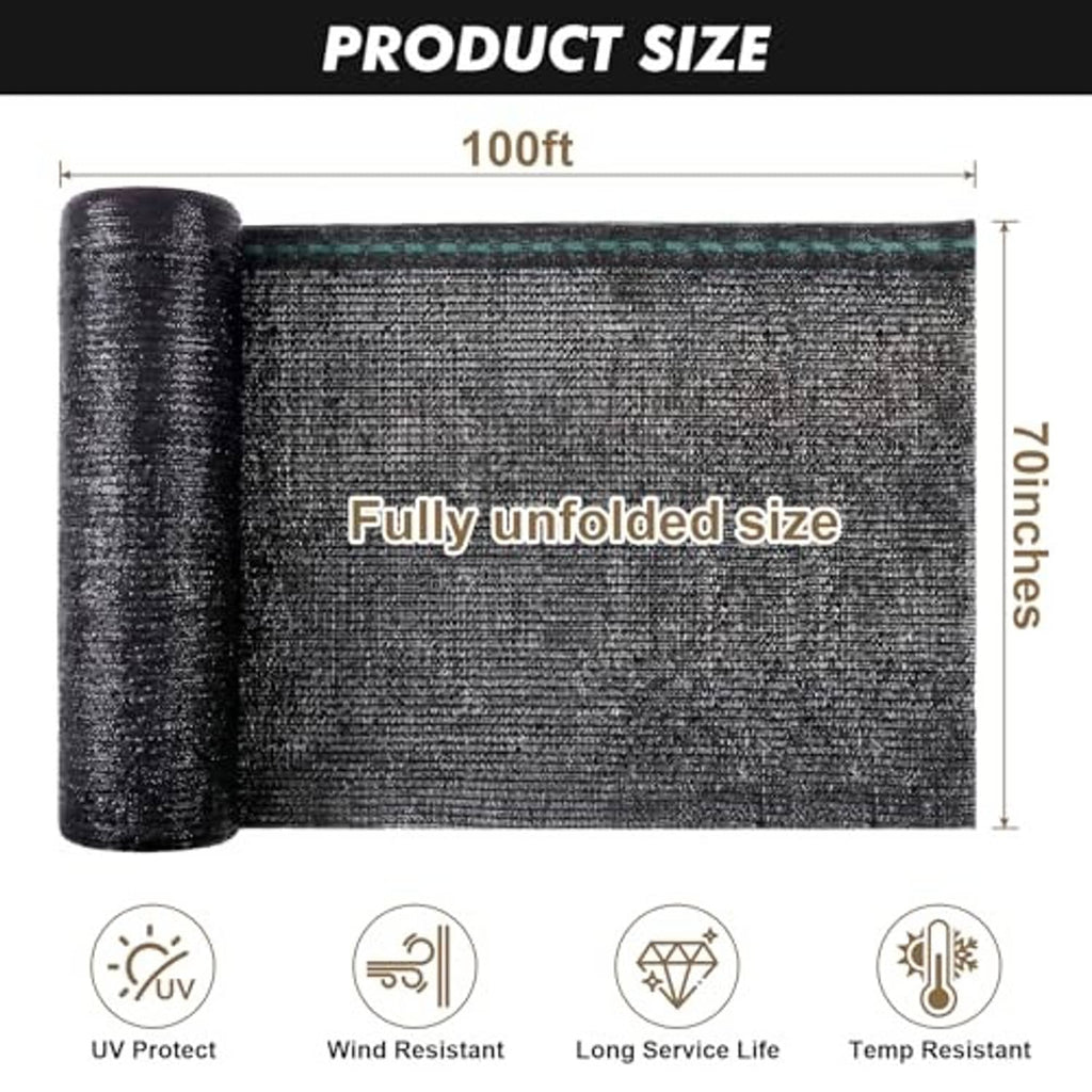 Dark gray shade cloth roll with green-trim edge, unrolled size view