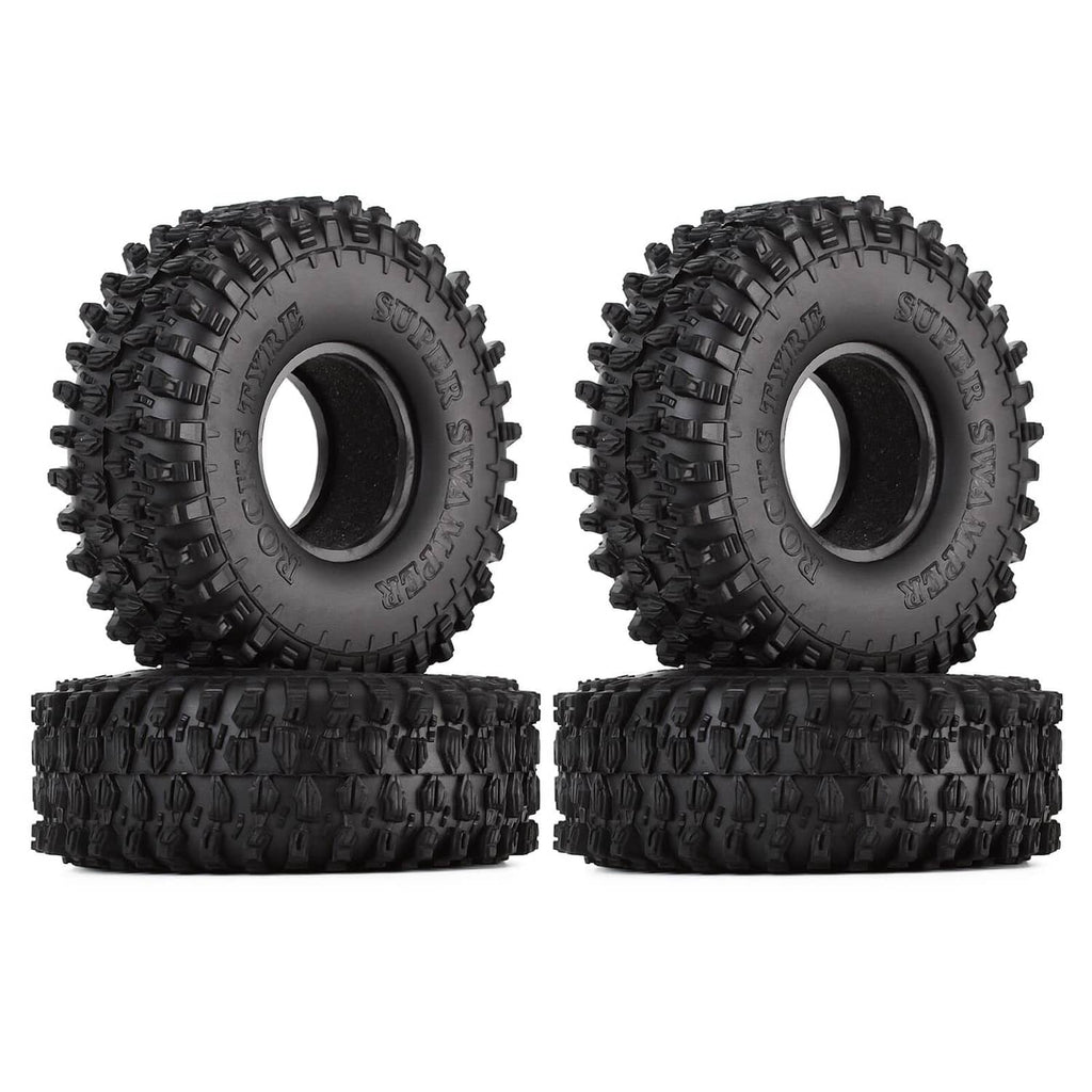 INJORA 1.9-inch rubber crawler tires, black tread, with matching tire pair