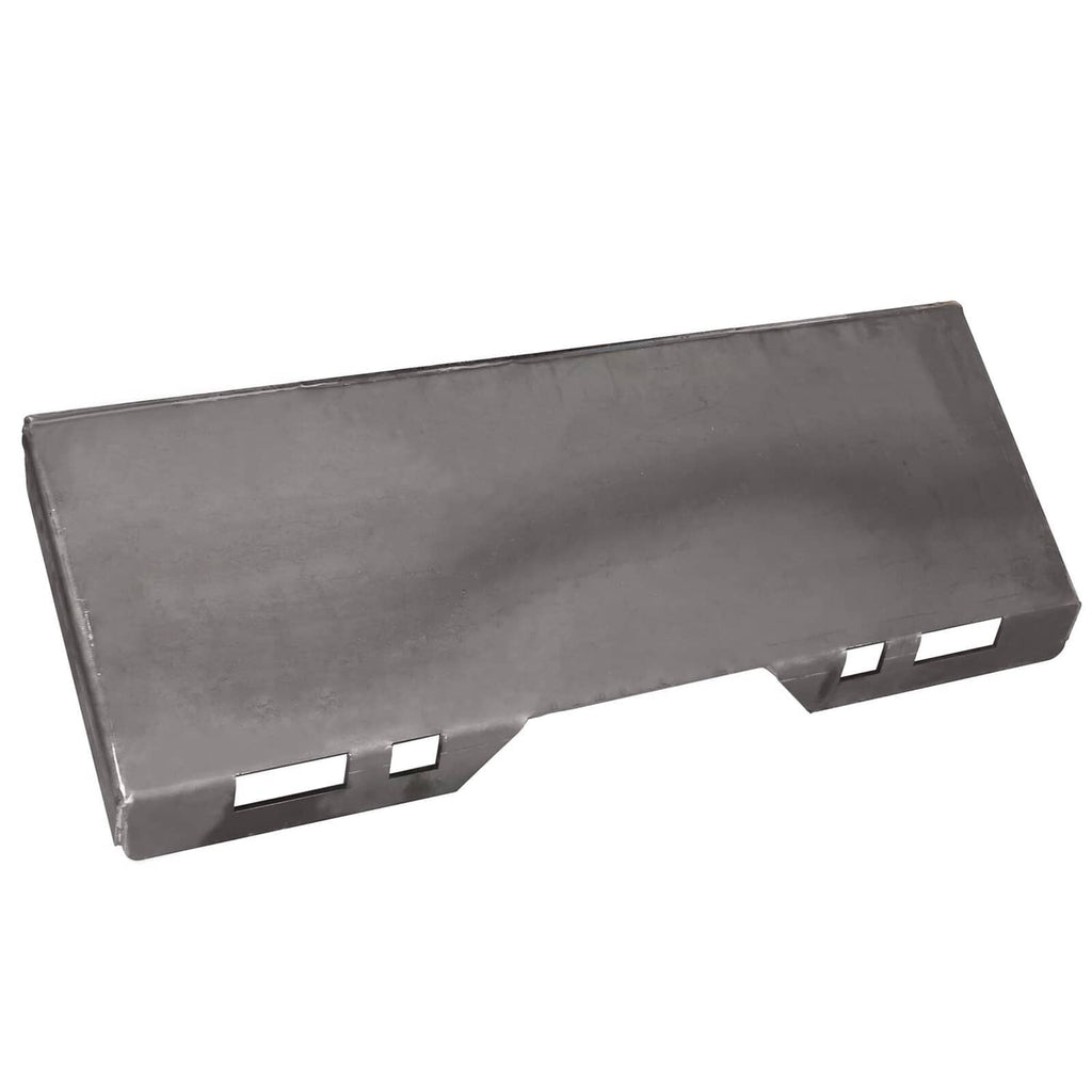 Skid steer mount adapter plate with notched end and rectangular openings