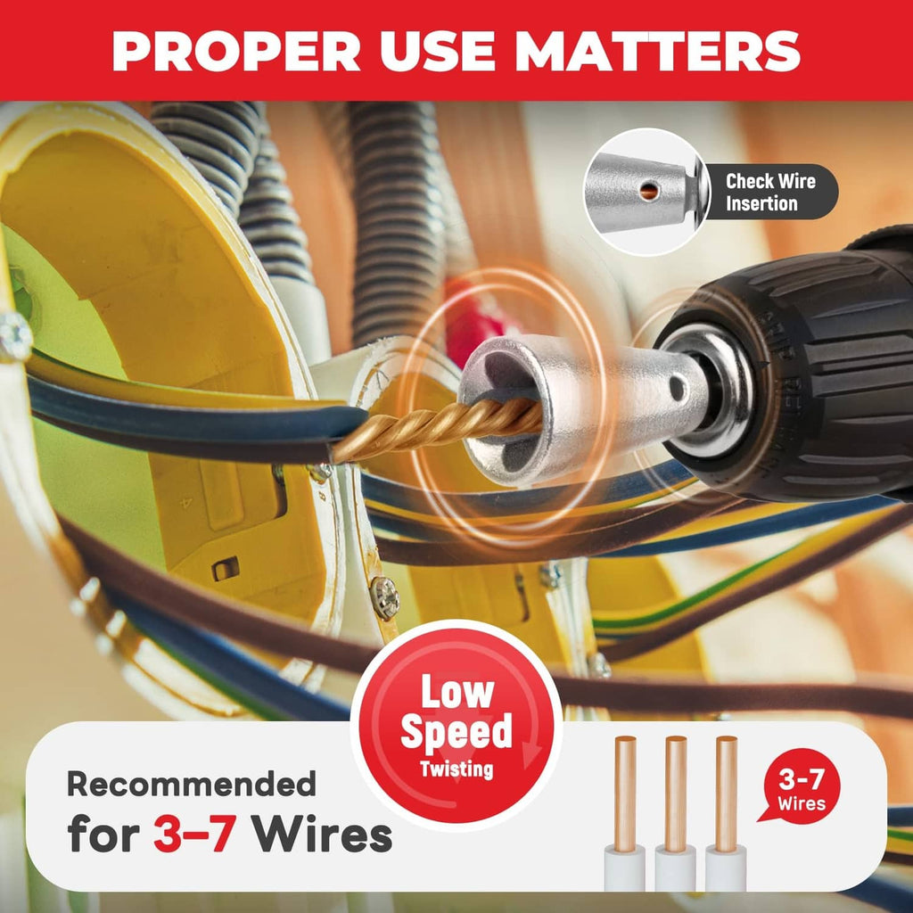 Wire twister bit mounted on a drill, twisting bundled wires