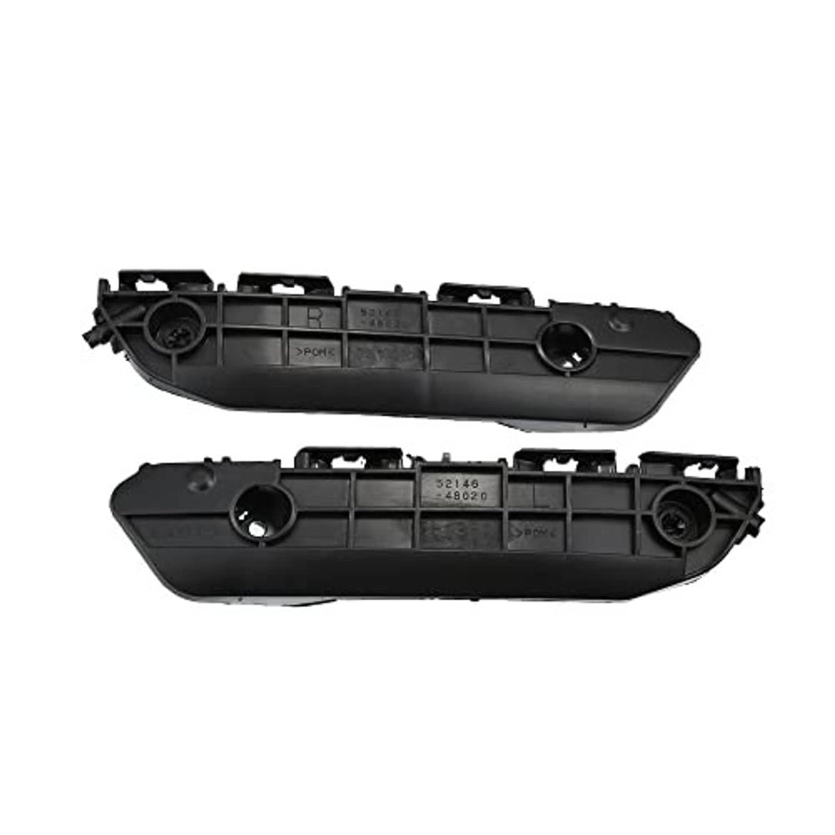 Black front bumper mounting support brackets, left and right with mounting openings