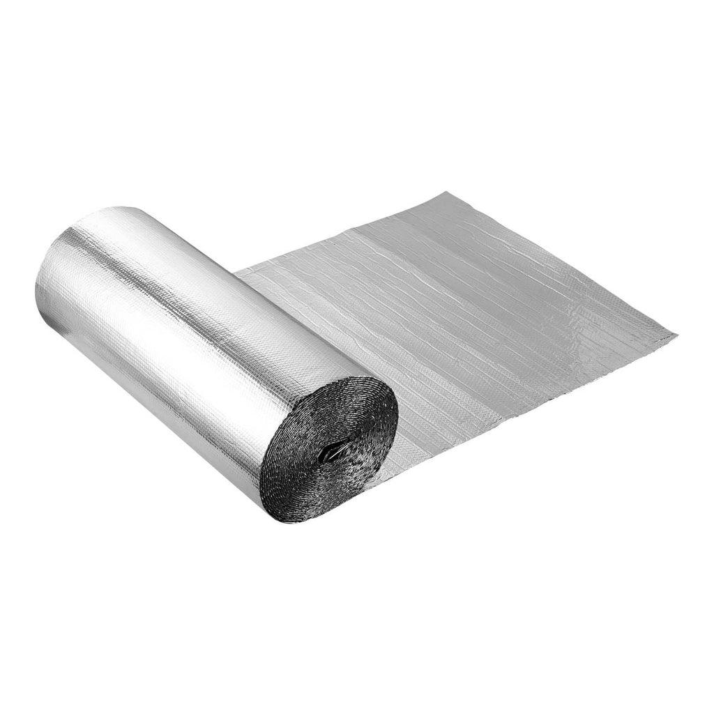 Radiant barrier insulation roll with dual reflective aluminum foil, rolled and spread sheet