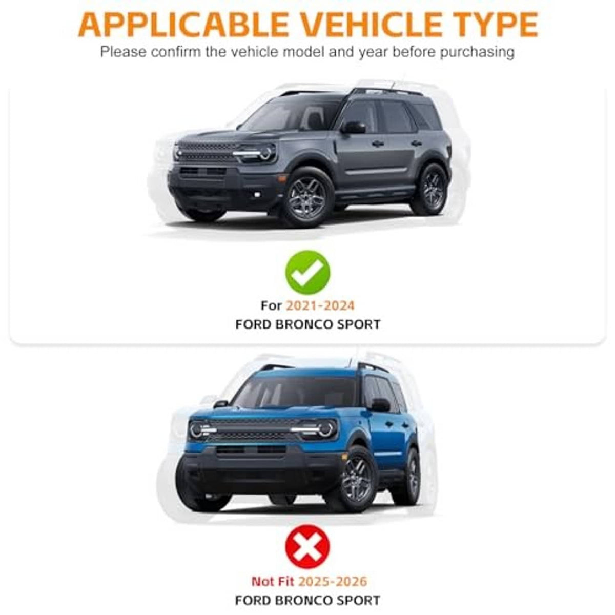Mesh grille insert compatibility graphic showing SUV front views for matching model years.