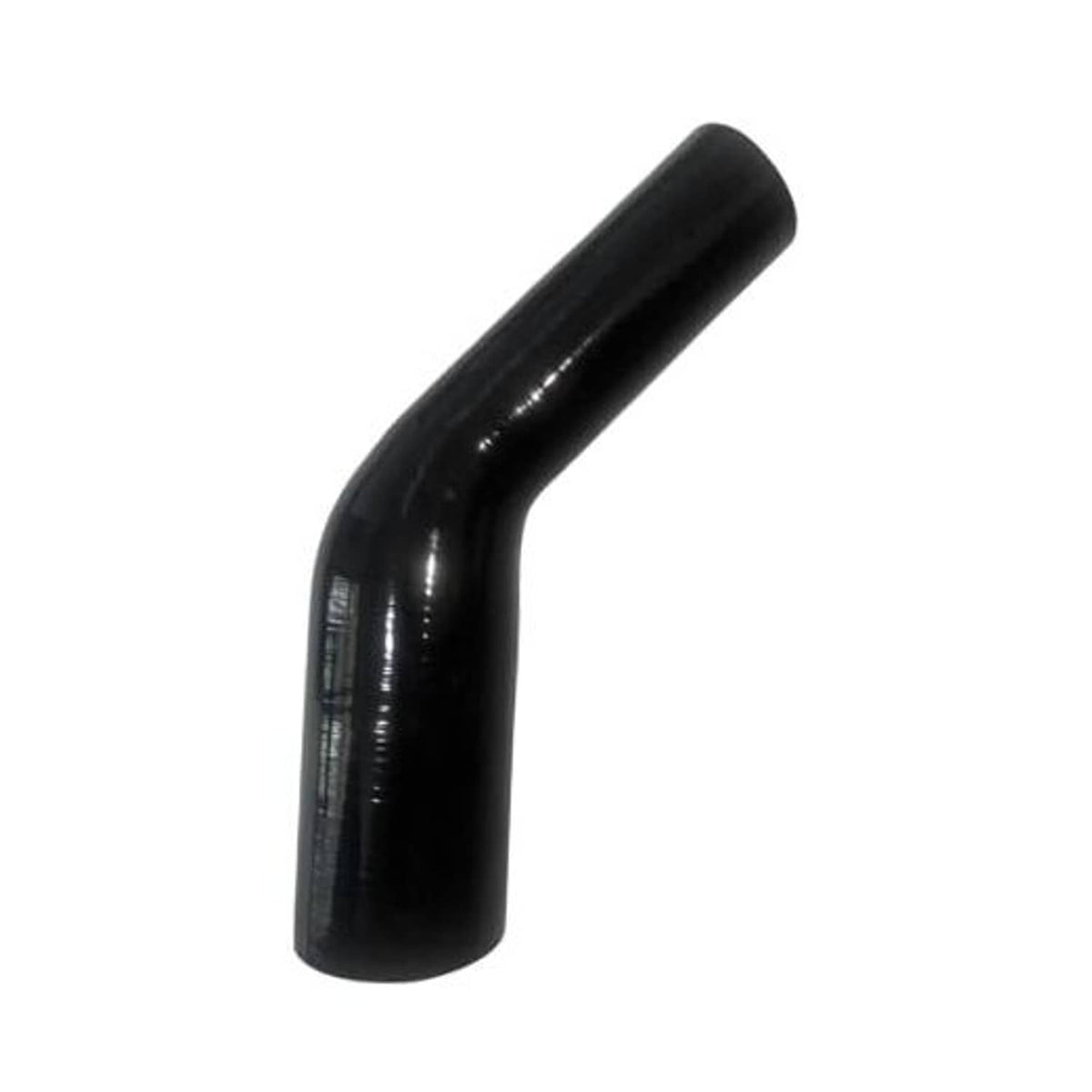 Black 45-degree silicone hose elbow coupler with smooth curved pipe section.