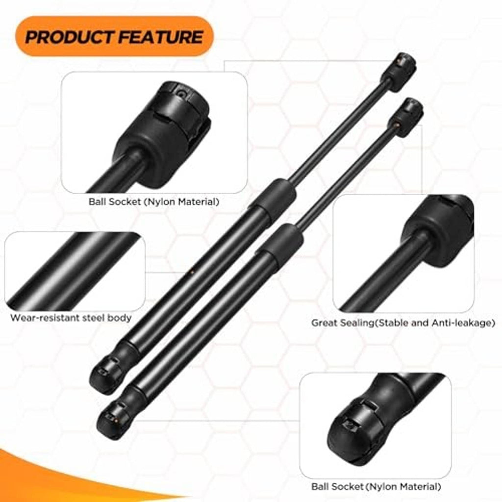 Black hood strut set with steel body and ball socket ends, two-piece
