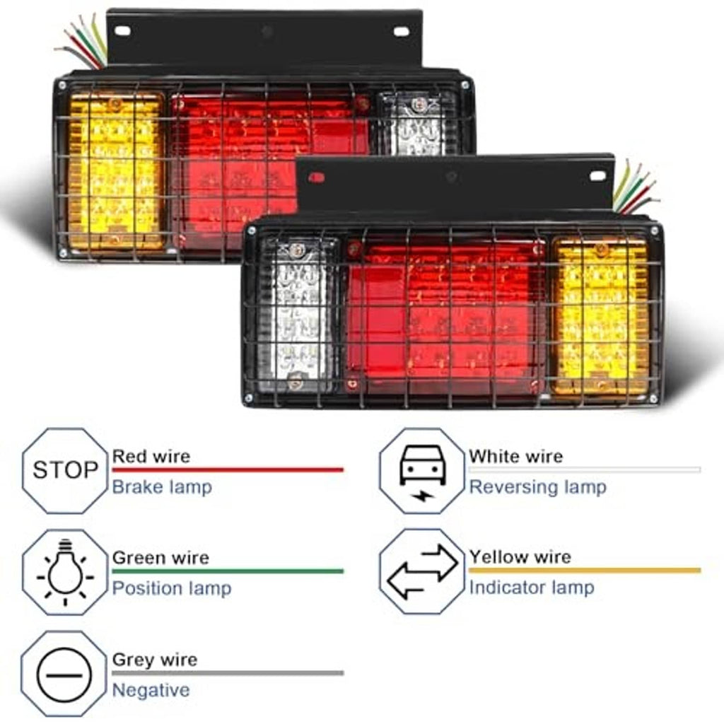 Pair of rectangular trailer LED tail lights with red, amber, and clear lens sections