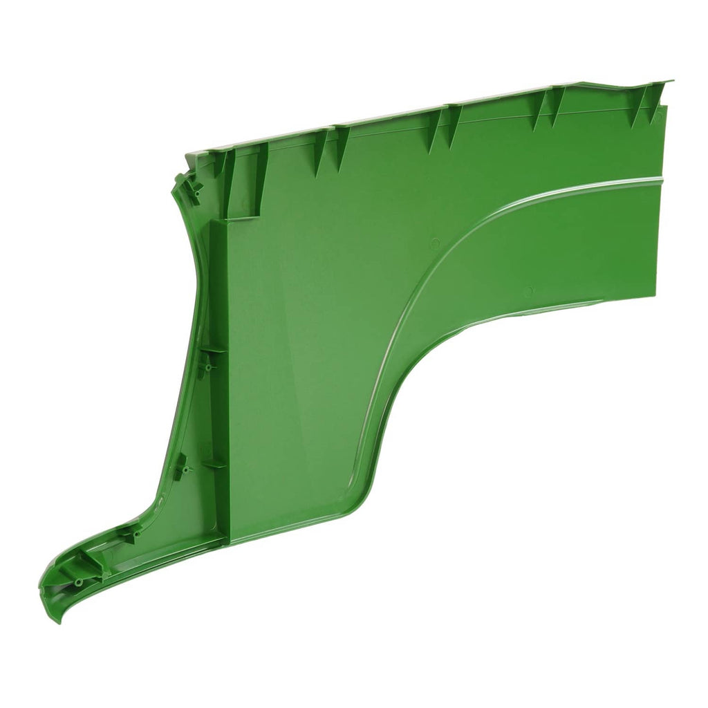 Green hood side panel interior view with mounting tabs and molded contour ridge, RH.